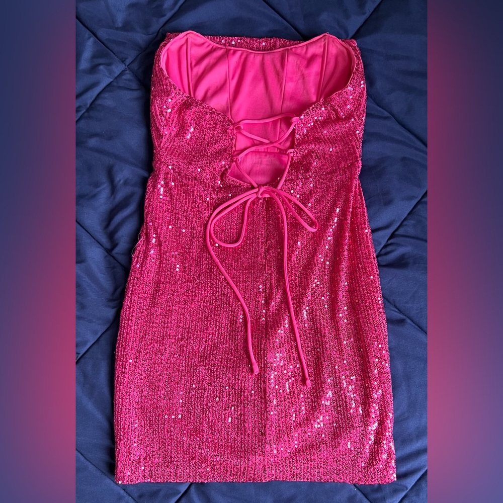 Semi formal hot pink sequin dress